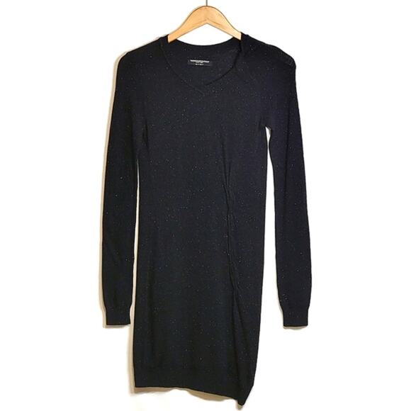 ALLSAINTS Black Speckled Midi Sweater Dress V Neck Long Sleeve Casual Wear 4 - Picture 2 of 16
